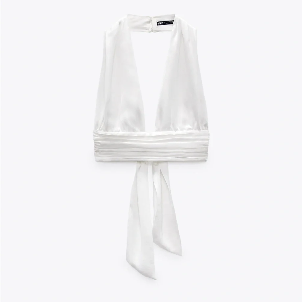 Zara white satin backless top